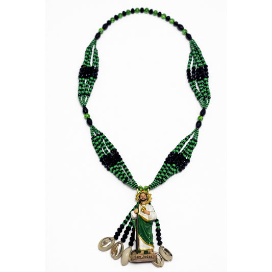 Collar San Judas con conchas 🐚 Cauri (Verde y Negro)