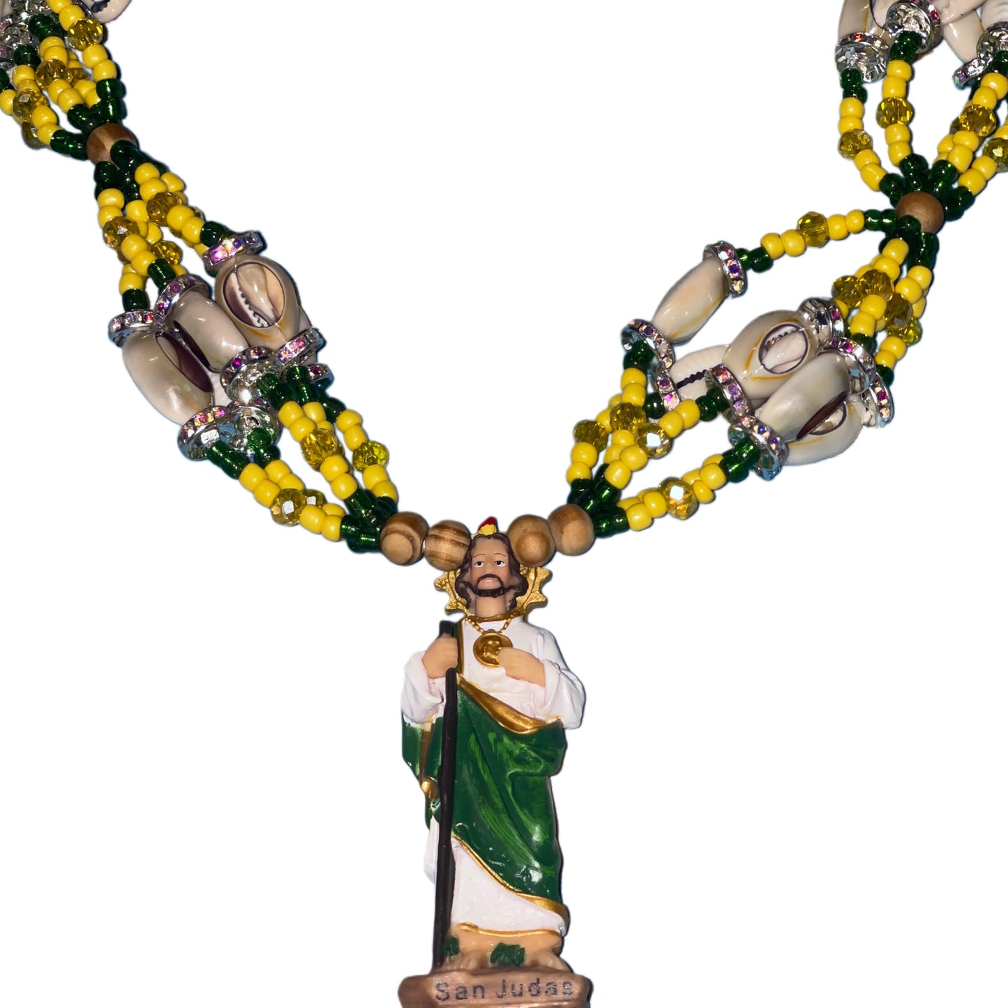 Collar San Judas Tadeo Conchas Verde y Amarillo