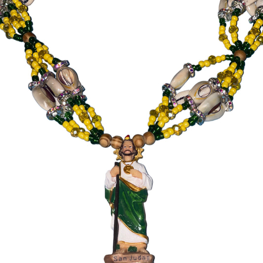 Collar San Judas Tadeo Conchas 🐚 Verde y Amarillo