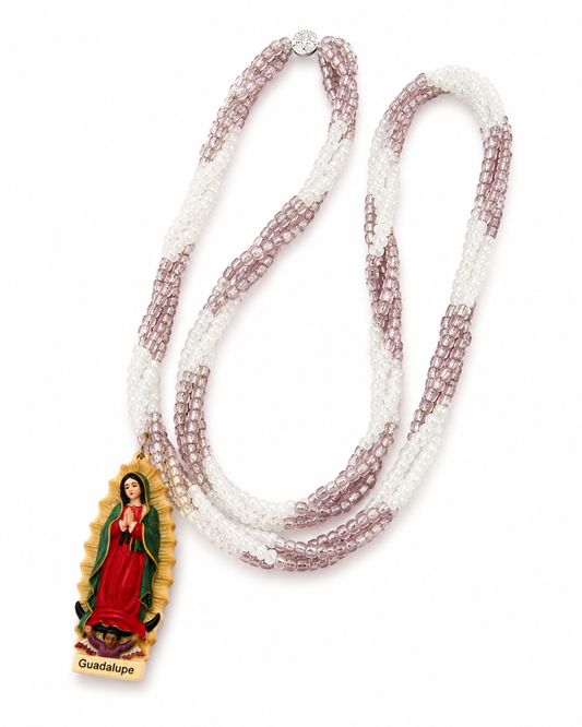 Collar Virgen de Guadalupe Rosa y Blanco