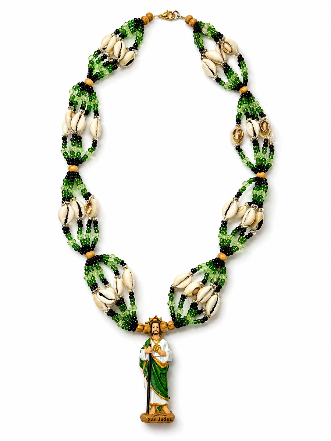 Collar Verde y Negro con conchas Cauri 🐚 de San Judas Tadeo