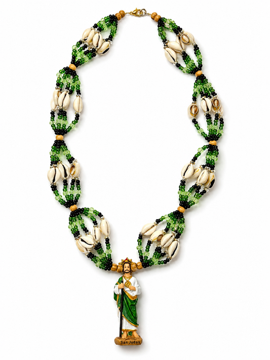 Collar Verde y Negro con conchas Cauri 🐚 de San Judas Tadeo