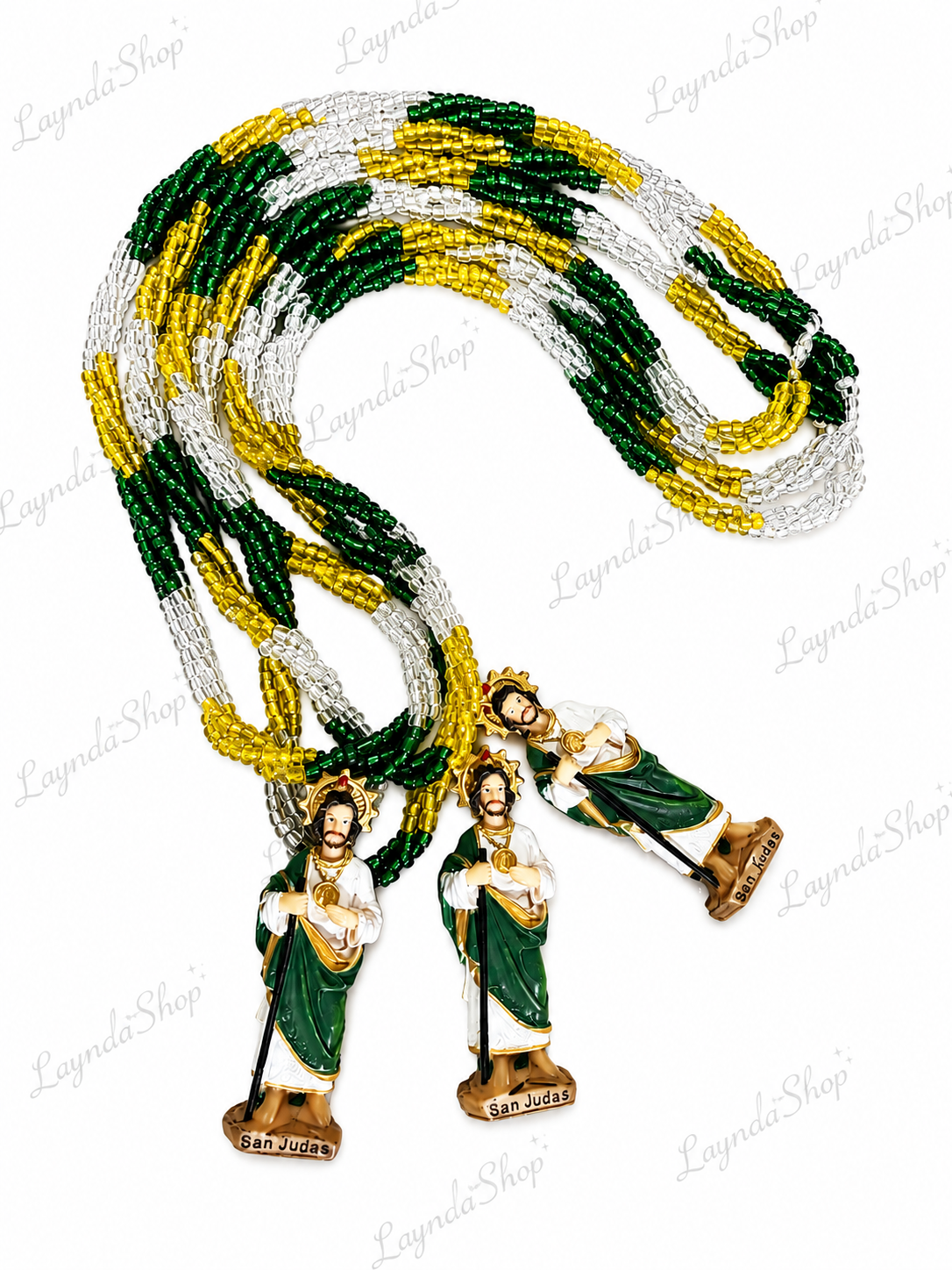 Collar San Judas Tadeo (color transparentes) verde, amarillo y blanco